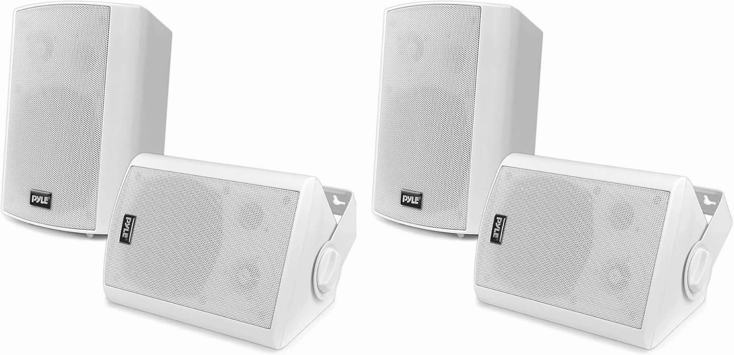 Pyle PDWR51BTWT 5.25 Inch 200 Watt Waterproof Stereo Speaker System for Indoor or Outdoor Theater Bluetooth Surround Sound System, White (4 Pack) surround sound system,cinema audio kit,5.1 surround package,