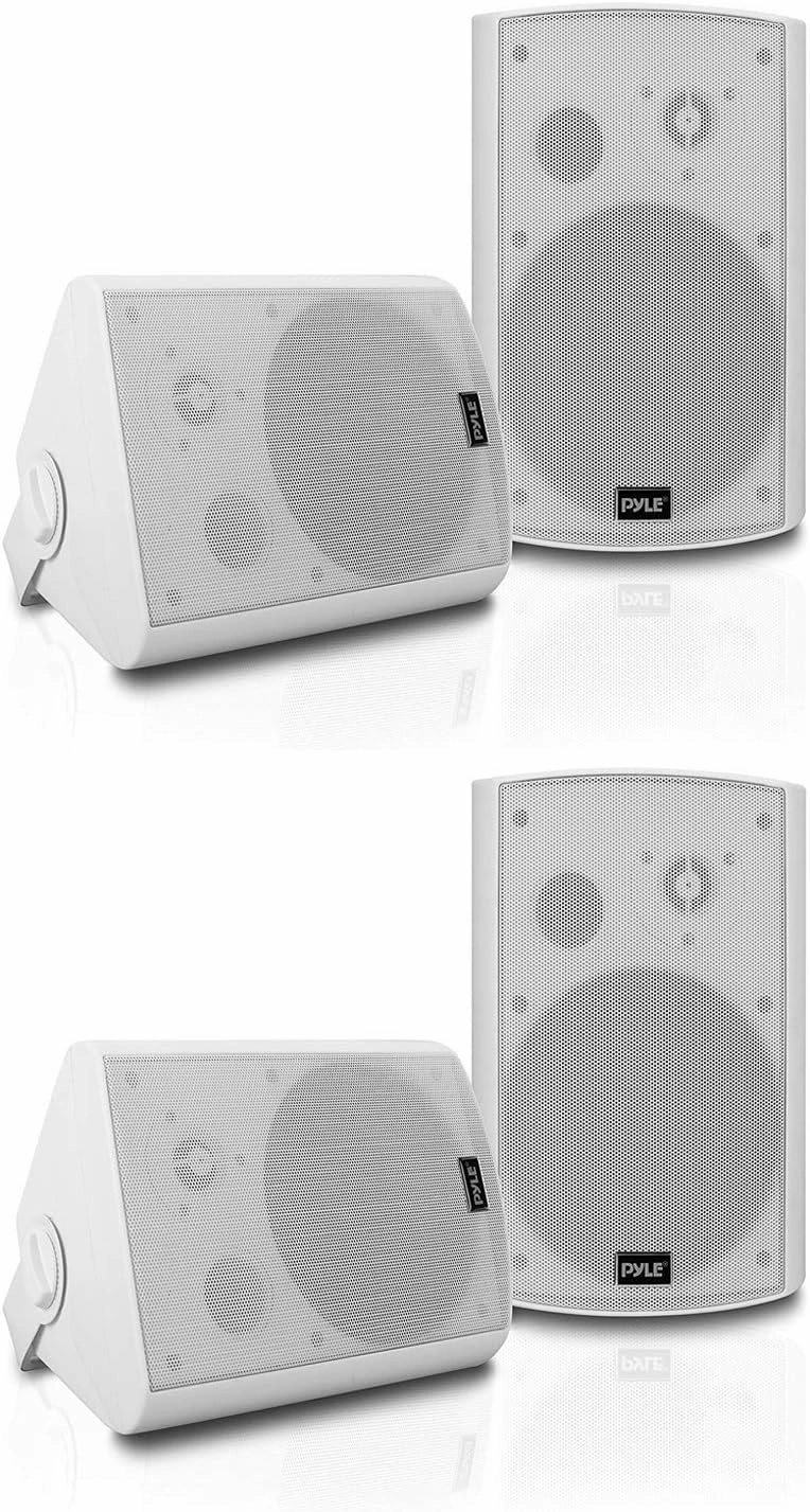 Pyle PDWR61BTWT 6.5 Inch Wall Mount Waterproof Stereo Speaker System for Indoor or Outdoor Theater Wireless Bluetooth Surround Sound System, White (4 Pack) surround sound system,cinema audio kit,5.1 surround package,