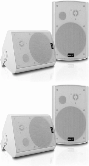 Pyle PDWR61BTWT 6.5 Inch Wall Mount Waterproof Stereo Speaker System for Indoor or Outdoor Theater Wireless Bluetooth Surround Sound System, White (4 Pack) surround sound system,cinema audio kit,5.1 surround package,