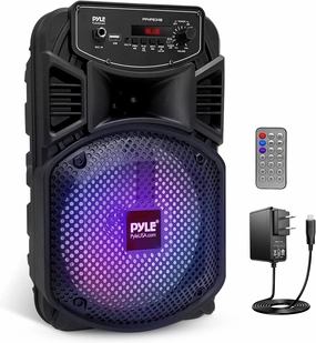 Pyle Portable Bluetooth PA Speaker System-300W Rechargeable Indoor/Outdoor Bluetooth Speaker Portable System w/ 8 Subwoofer 1 Tweeter, Microphone in, Party Lights, MP3/USB, Radio, Remote PPHP834B wireless speakers,portable Bluetooth speaker,multiroom speak