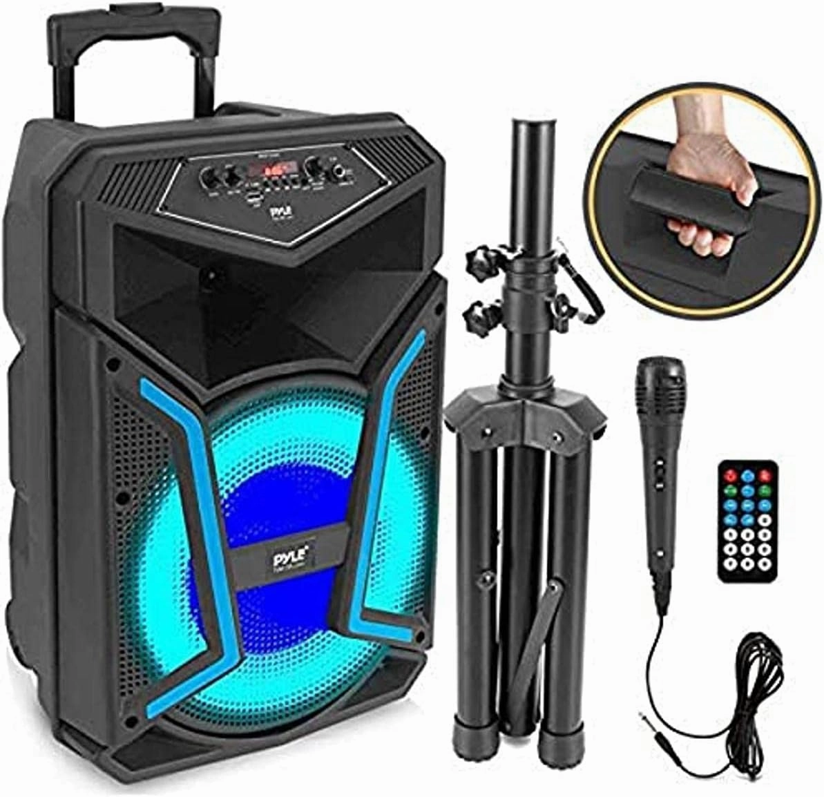 Pyle Portable Bluetooth PA Speaker System-800W Outdoor Bluetooth Speaker Portable PA System w/Microphone in, Party Lights, MP3/USB SD Card Reader, FM Radio, Rolling Wheels-Mic, Remote PPHP122SM.5 floorstanding speakers,tower speakers,stereo floor speakers,