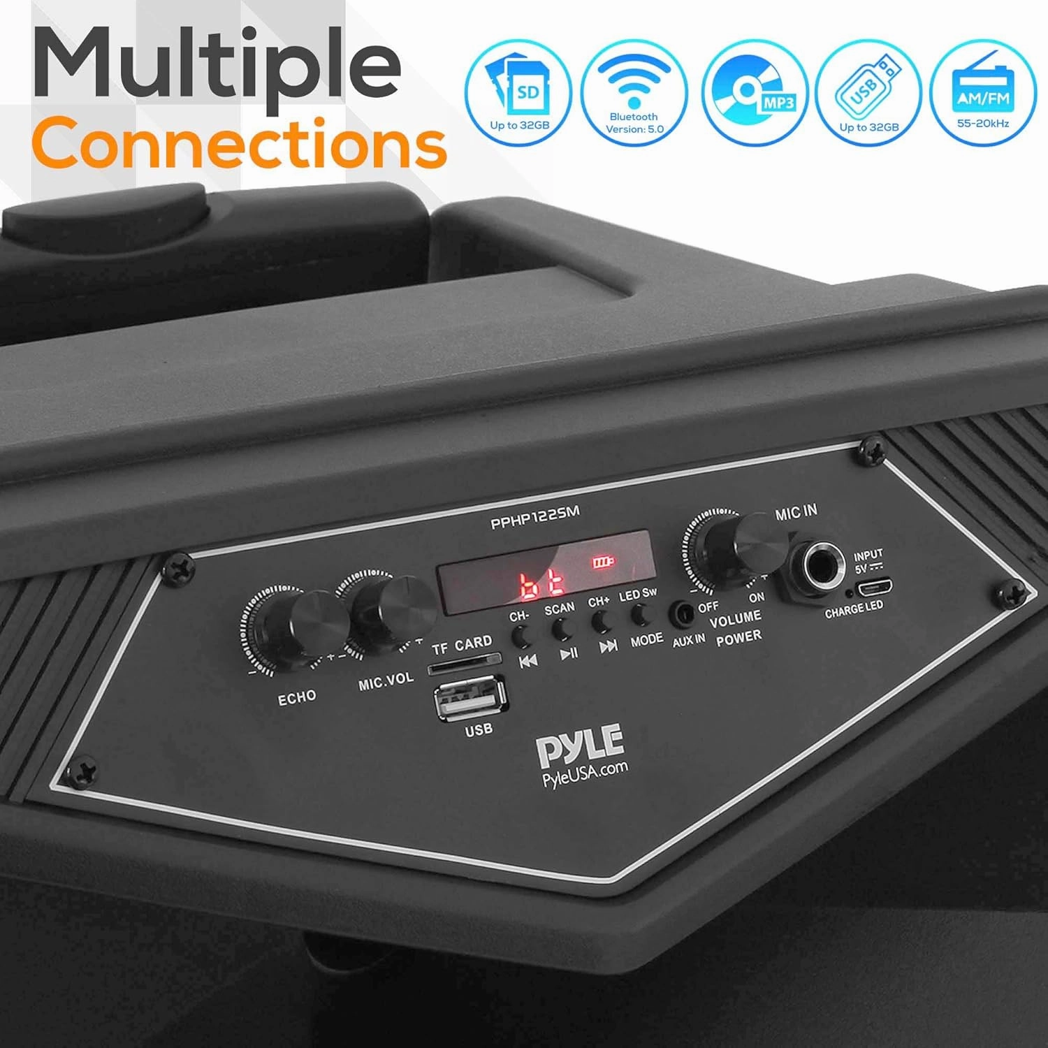 Pyle Portable Bluetooth PA Speaker System-800W Outdoor Bluetooth Speaker Portable PA System w/Microphone in, Party Lights, MP3/USB SD Card Reader, FM Radio, Rolling Wheels-Mic, Remote PPHP122SM.5