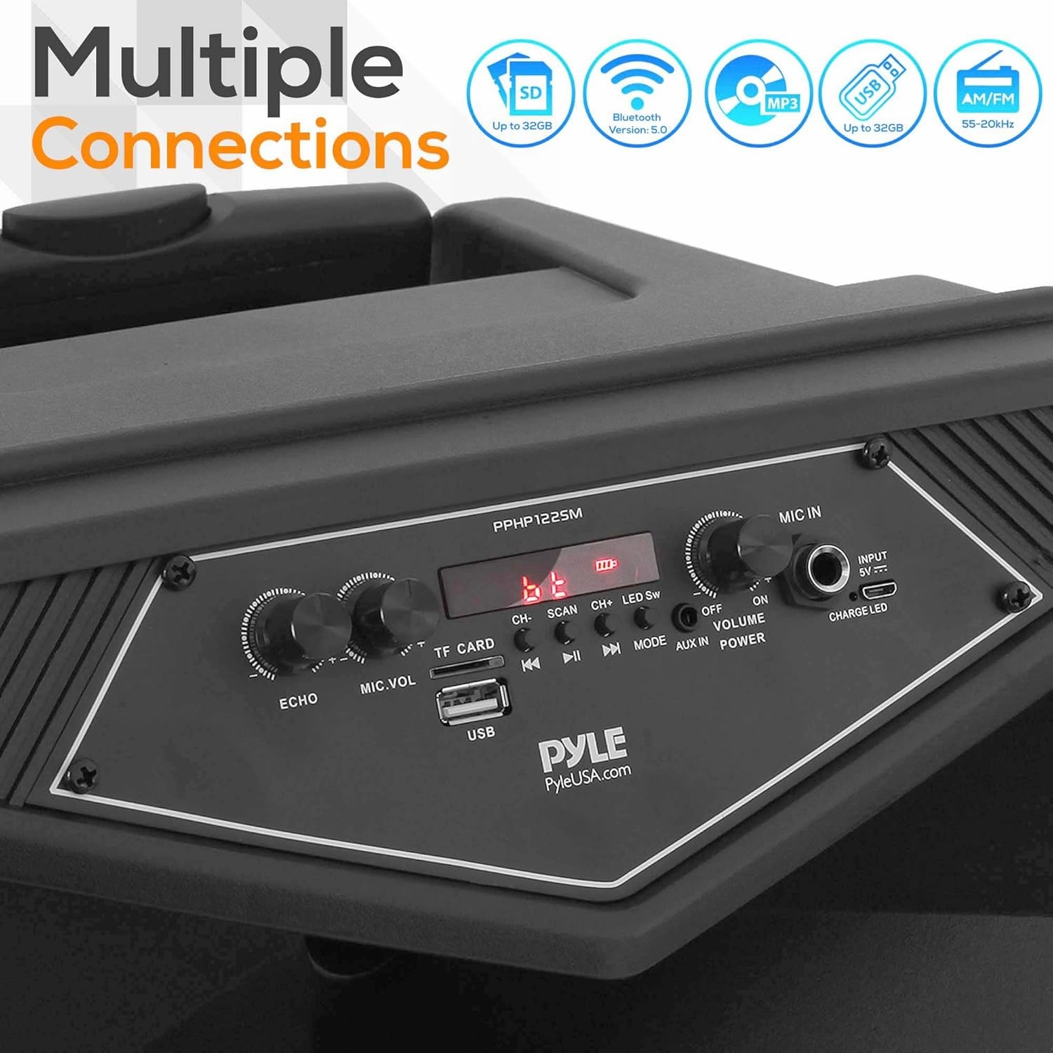 Pyle Portable Bluetooth PA Speaker System-800W Outdoor Bluetooth Speaker Portable PA System w/Microphone in, Party Lights, MP3/USB SD Card Reader, FM Radio, Rolling Wheels-Mic, Remote PPHP122SM.5