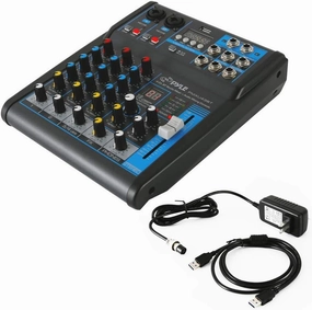 Pyle Professional Audio Mixer Sound Board Console System - Interface 4 Channel Digital USB Bluetooth MP3 Computer Input 48V Phantom Power Stereo DJ Studio Streaming FX 16-Bit DSP processor - PMXU43BT mixer console,audio mixing desk,DJ console,