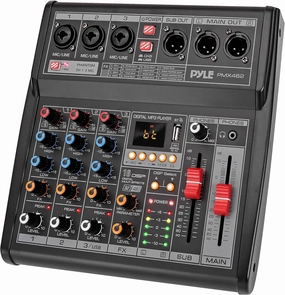 Pyle Professional DJ Audio Mixer - 3-Channel Controller with 16 Preset DSP Effects - USB Interface - 3 Mic/Line Inputs -  48V Phantom Power - Built-in FX Processor - MP3 Player/Headphone Jack - PMX462 audio interface,USB interface,music recording input,