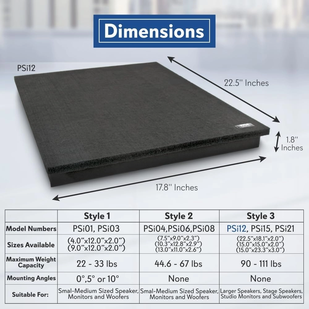 Pyle Sound Dampening Speaker Riser Foam - Audio Acoustic Noise Isolation Platform Pads Recoil Stabilizer w/ Rubber Base Pad For Studio Monitor, Subwoofer, Loudspeakers PSI12 (22.5 x 17.8 x 1.8 Inch)