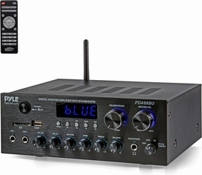 Pyle Stereo Amplifier Audio Receiver with Remote Control - Bluetooth Streaming, MP3/USB/SD/FM Radio, 2.0 Channel HiFi Sound System with RCA/Aux Inputs, Microphone & Headphone Jacks, Adjustable Bass AV receiver,surround receiver,home theater amplifier,