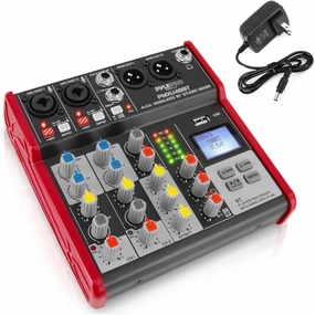Pyle Studio Audio Sound Mixer Board - 4 Channel Bluetooth Compatible Professional Portable Digital DJ Mixing Console W/USB Mixer Audio Interface - Mixing Boards for Studio Recording mixer console,audio mixing desk,DJ console,