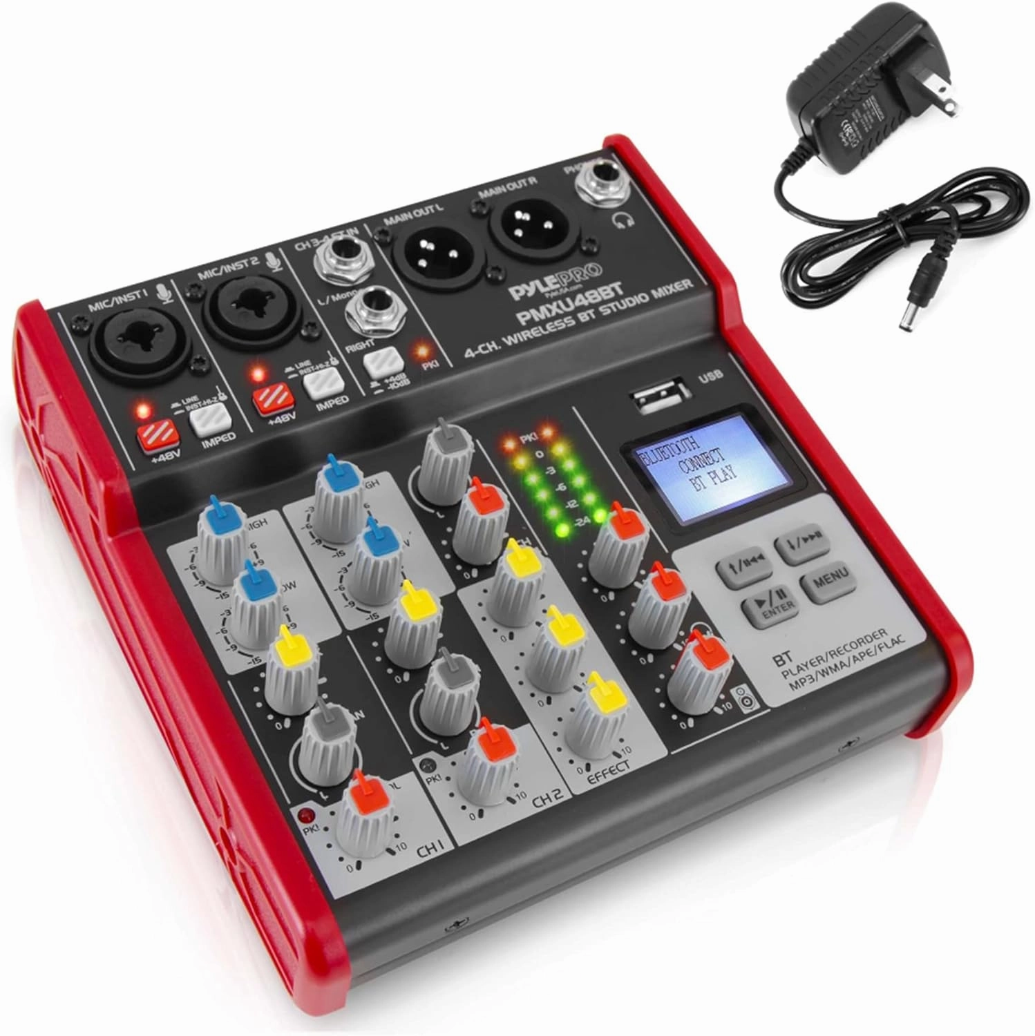 Pyle Studio Audio Sound Mixer Board - 4 Channel Bluetooth Compatible Professional Portable Digital DJ Mixing Console W/USB Mixer Audio Interface - Mixing Boards for Studio Recording mixer console,audio mixing desk,DJ console,
