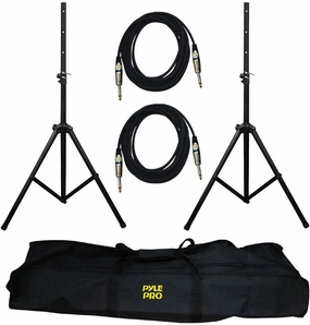 Pyle Universal Stand Kit-Height Adjustable 3.6 -5.6 Tall Sound Equipment Tripod Mount for Speakers w/ 35mm Insert-Home, Stage, Studio Use-(2), Black, 21 ft 1/4" Audio Cable (PMDK102) speaker stands,monitor stands,floor speaker holders,