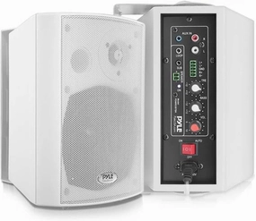 Pyle Wall Mount Home Speaker System - Active Passive Mountable Bookshelf Indoor Studio Garage Patio Stereo Sound Home Theater, Wireless Bluetooth Speaker Set W/Aux & RCA, White bookshelf speakers,compact stereo speakers,hi-fi shelf speakers,