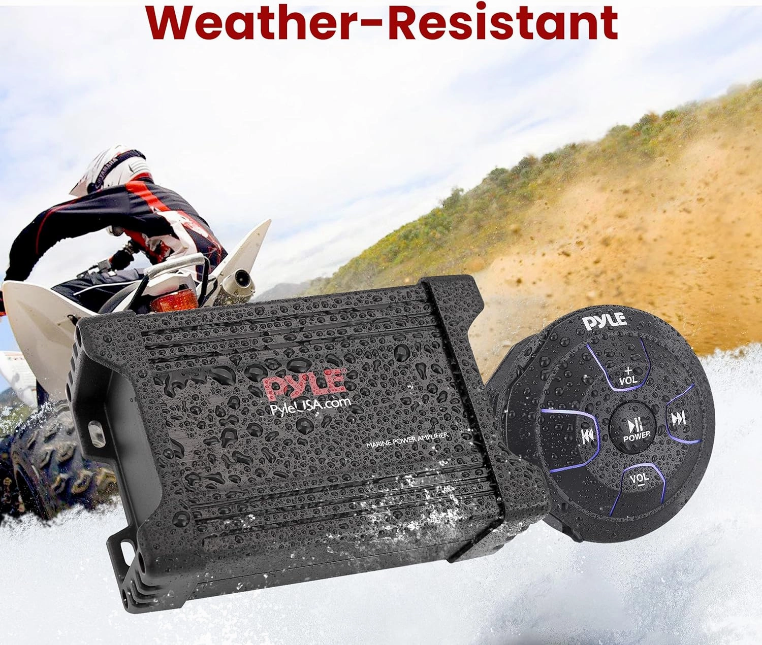 Pyle Waterproof Bluetooth Marine Amplifier Receiver - Weatherproof 2 Channel Wireless Amp for Stereo Speaker with 600 Watt Power, Wired RCA, AUX and MP3 Audio Input Cable - (Black)