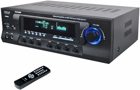 Pyle Wireless Bluetooth Audio Power Amplifier - 300W 4 Channel Home Theater Stereo Receiver with USB, AM FM, 2 Mic IN with Echo, RCA, LED, Speaker Selector, For Studio, Home Use, Black - PT272AUBT power amplifier,stereo amp,hi-fi power amp,