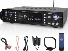 Pyle Wireless Bluetooth Home Stereo Amplifier- Hybrid Multi-Channel, 3000W Power Amplifier, Home Audio Receiver System w/ AM/FM Radio,MP3,USB, AUX, RCA, Karaoke Mic in, Rack Mount, Remote- P3301BAT.5 power amplifier,stereo amp,hi-fi power amp,