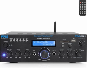 Pyle Wireless Bluetooth Power Amplifier System- 200W Dual Channel Sound Audio Stereo Receiver w/ USB, SD, AUX, MIC in w/ Echo, Radio, LCD, for Home Theater Entertainment via RCA, Studio Use- PDA6BU.7 power amplifier,stereo amp,hi-fi power amp,