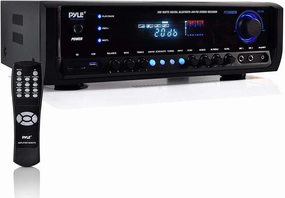 Pyle Wireless Bluetooth Power Amplifier System- 300W 4 Channel Home Theater Audio Stereo Sound Receiver Box Entertainment w/ USB, RCA, 3.5mm AUX, LED, Remote for Speaker, PA, Studio, Black - PT390BTU integrated amplifier,stereo receiver,hi-fi amp combo,
