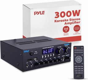 Pyle Wireless Bluetooth Streaming Amplifier, 300W Multi Channel Home Audio Receiver System with HDMI in/Out, Optical/Coaxial, FM Radio, USB/SD, AUX, RCA, Mic in, and BT/FM Antenna, 10.2x9.8x2.8 AV receiver,surround receiver,home theater amplifier,