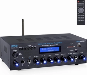 Pyle Wireless BT Stereo Amplifier - Multi Channel, 200 Watt Power, Home Audio Receiver System with FM Radio, BT, USB SD, AUX, RCA, Mic-in, BT and FM Antenna - PDA63BT AV receiver,surround receiver,home theater amplifier,