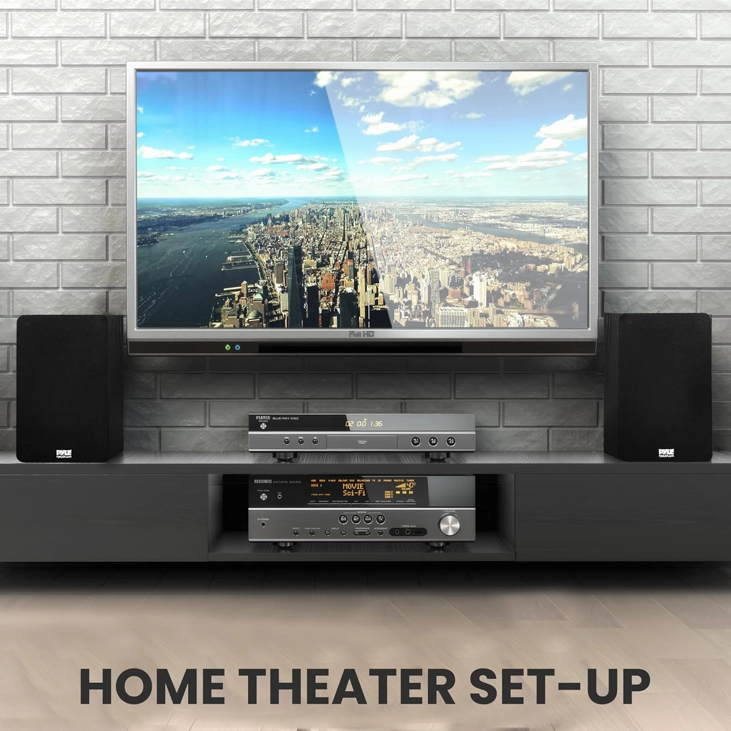 PyleUsa 5.25'' Home Theater Wooden Bookshelf Speakers- Wall Mountable with 0.75'' Silk Dome Tweeter and Aluminum Voice Coils, Pair, Neat Black Color, Gold Plated 5 Way Binding Post - PSMSP5