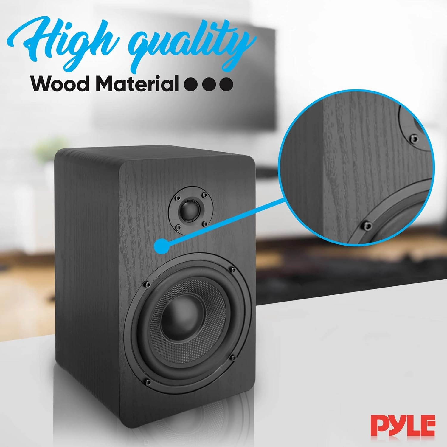 PyleUsa 5.25'' Home Theater Wooden Bookshelf Speakers- Wall Mountable with 0.75'' Silk Dome Tweeter and Aluminum Voice Coils, Pair, Neat Black Color, Gold Plated 5 Way Binding Post - PSMSP5