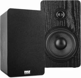 PyleUsa 5.25'' Home Theater Wooden Bookshelf Speakers- Wall Mountable with 0.75'' Silk Dome Tweeter and Aluminum Voice Coils, Pair, Neat Black Color, Gold Plated 5 Way Binding Post - PSMSP5 bookshelf speakers,compact stereo speakers,hi-fi shelf speaker