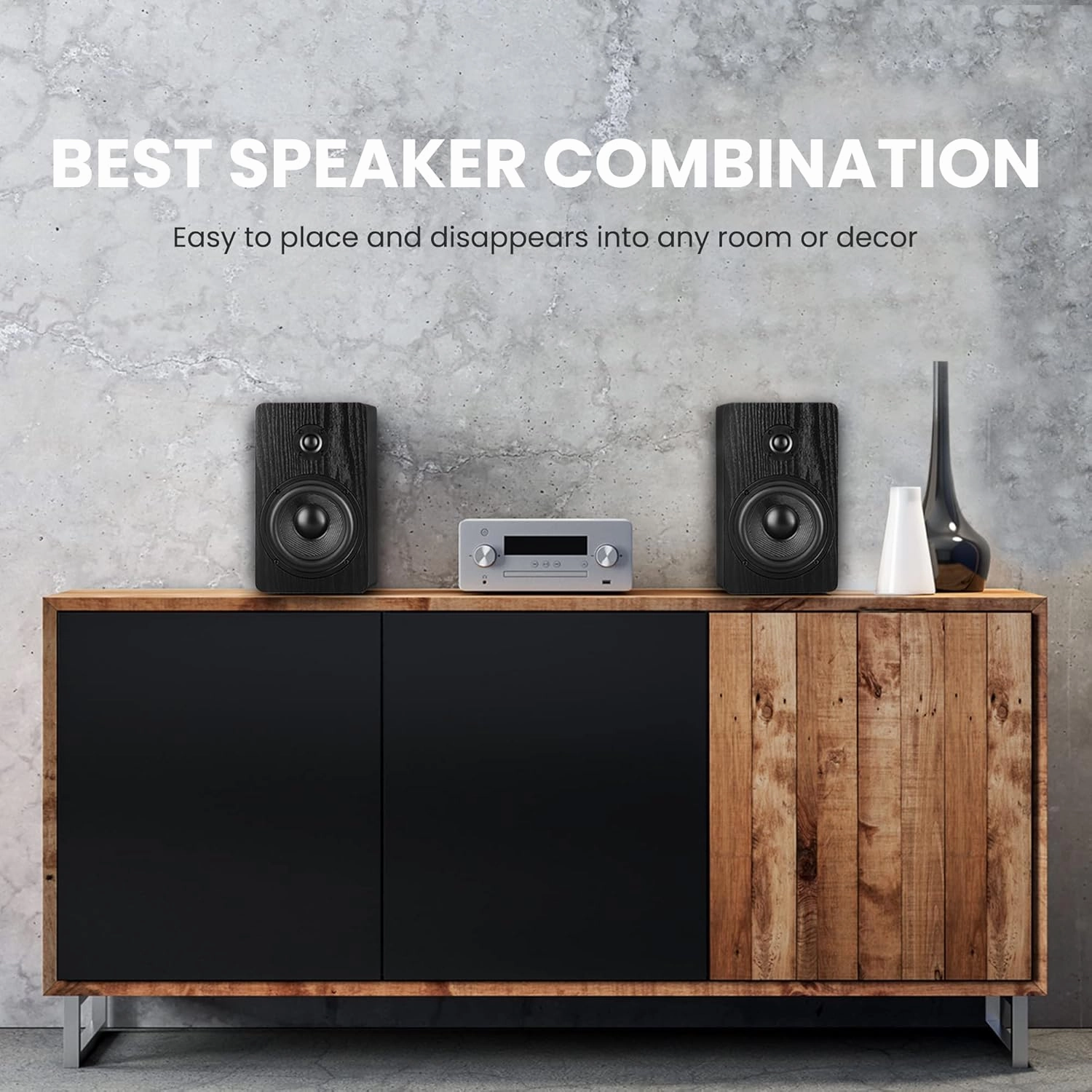 PyleUsa 5.25'' Home Theater Wooden Bookshelf Speakers- Wall Mountable with 0.75'' Silk Dome Tweeter and Aluminum Voice Coils, Pair, Neat Black Color, Gold Plated 5 Way Binding Post - PSMSP5