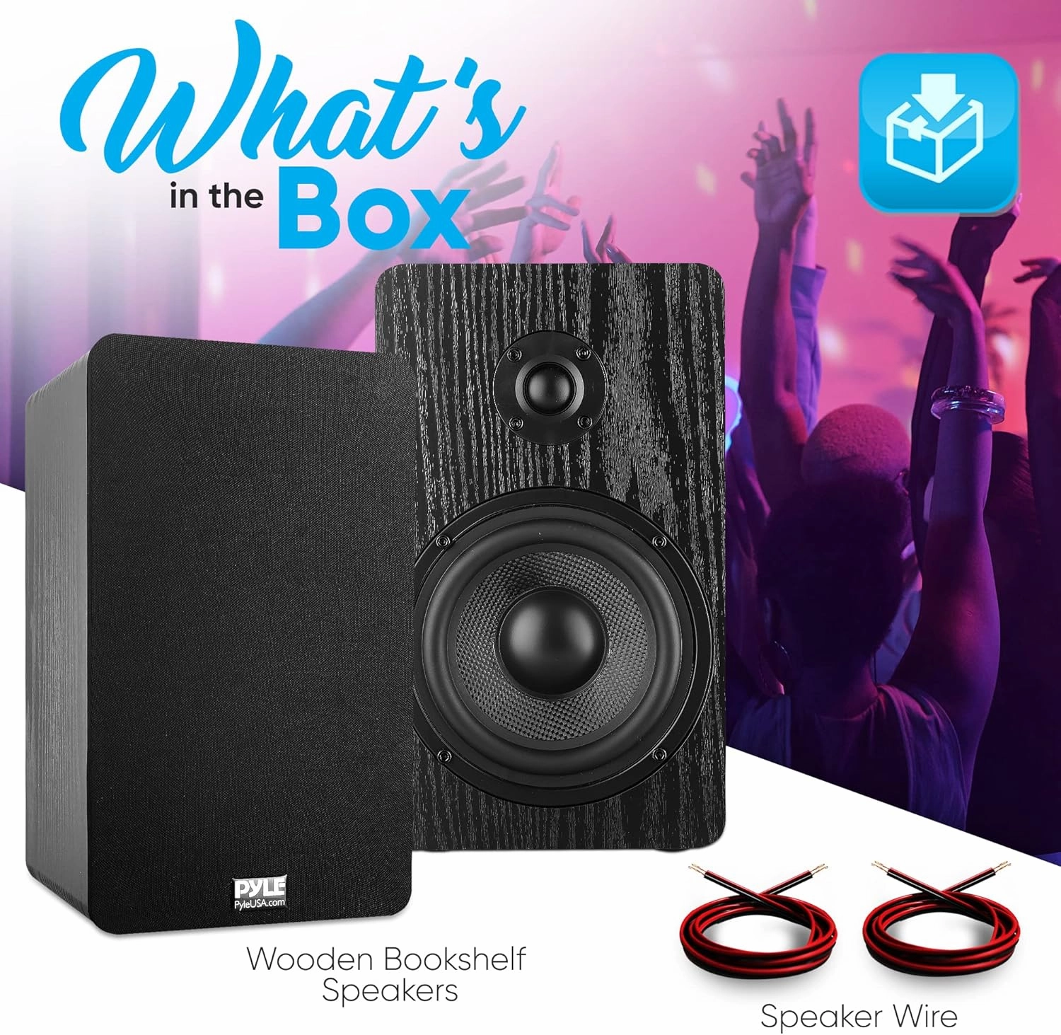 PyleUsa 5.25'' Home Theater Wooden Bookshelf Speakers- Wall Mountable with 0.75'' Silk Dome Tweeter and Aluminum Voice Coils, Pair, Neat Black Color, Gold Plated 5 Way Binding Post - PSMSP5