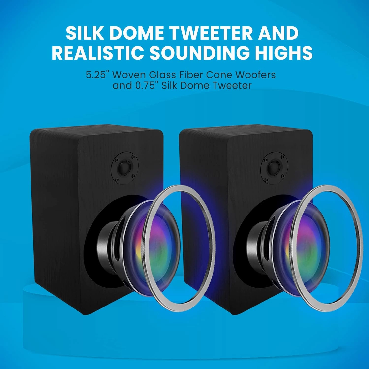 PyleUsa 5.25'' Home Theater Wooden Bookshelf Speakers- Wall Mountable with 0.75'' Silk Dome Tweeter and Aluminum Voice Coils, Pair, Neat Black Color, Gold Plated 5 Way Binding Post - PSMSP5