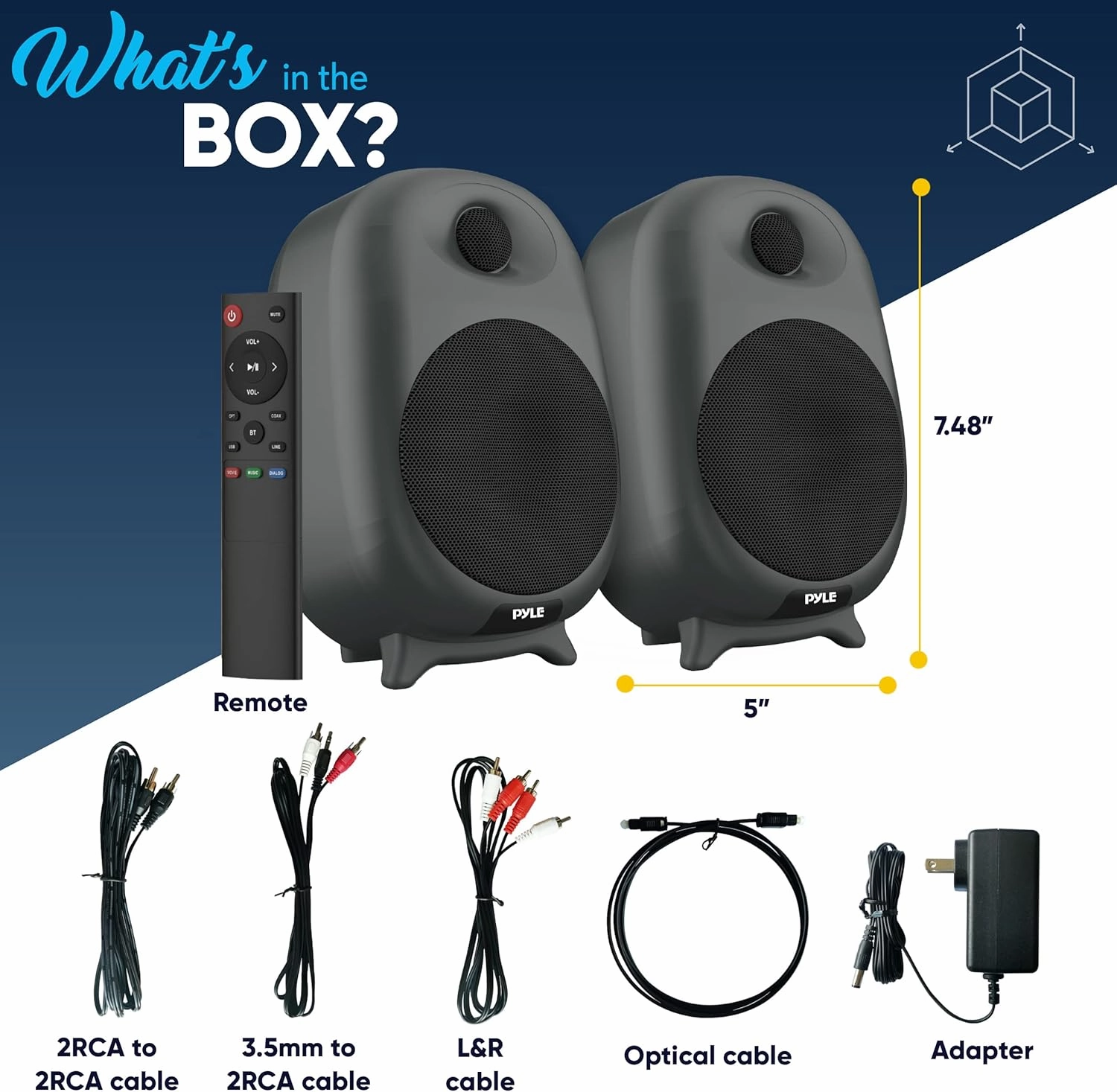 PyleUsa HiFi 60W Powered Bluetooth Bookshelf Monitor Speaker Set, Optical RCA Input, Bass/Treble Adjustable,Deep Bass, 3 Audio Mode,Studio Computer Desk Stereo System,Remote Control,Black - PBKSR40