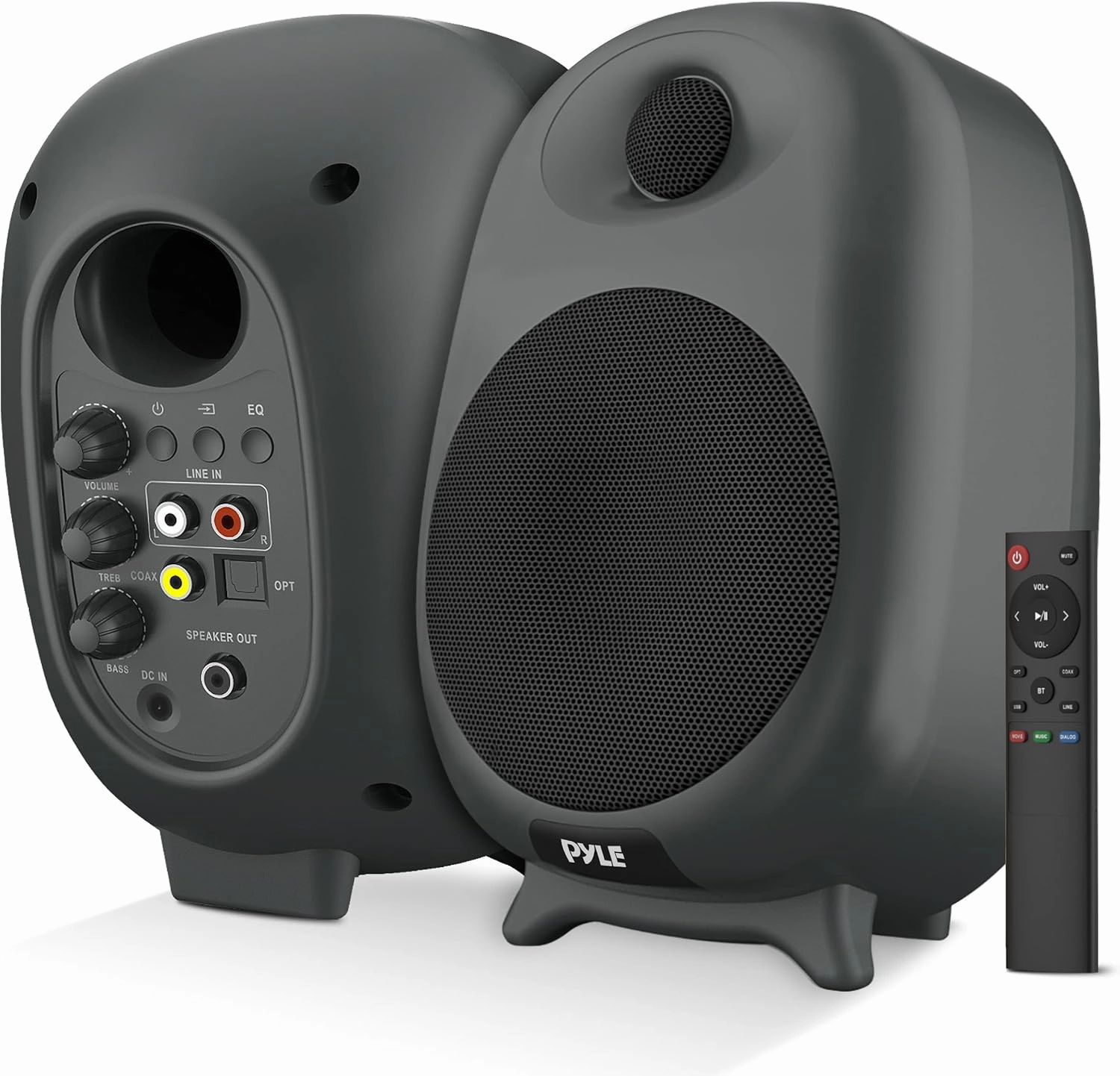 PyleUsa HiFi 60W Powered Bluetooth Bookshelf Monitor Speaker Set, Optical RCA Input, Bass/Treble Adjustable,Deep Bass, 3 Audio Mode,Studio Computer Desk Stereo System,Remote Control,Black - PBKSR40 bookshelf speakers,compact stereo speakers,hi-fi shelf spe