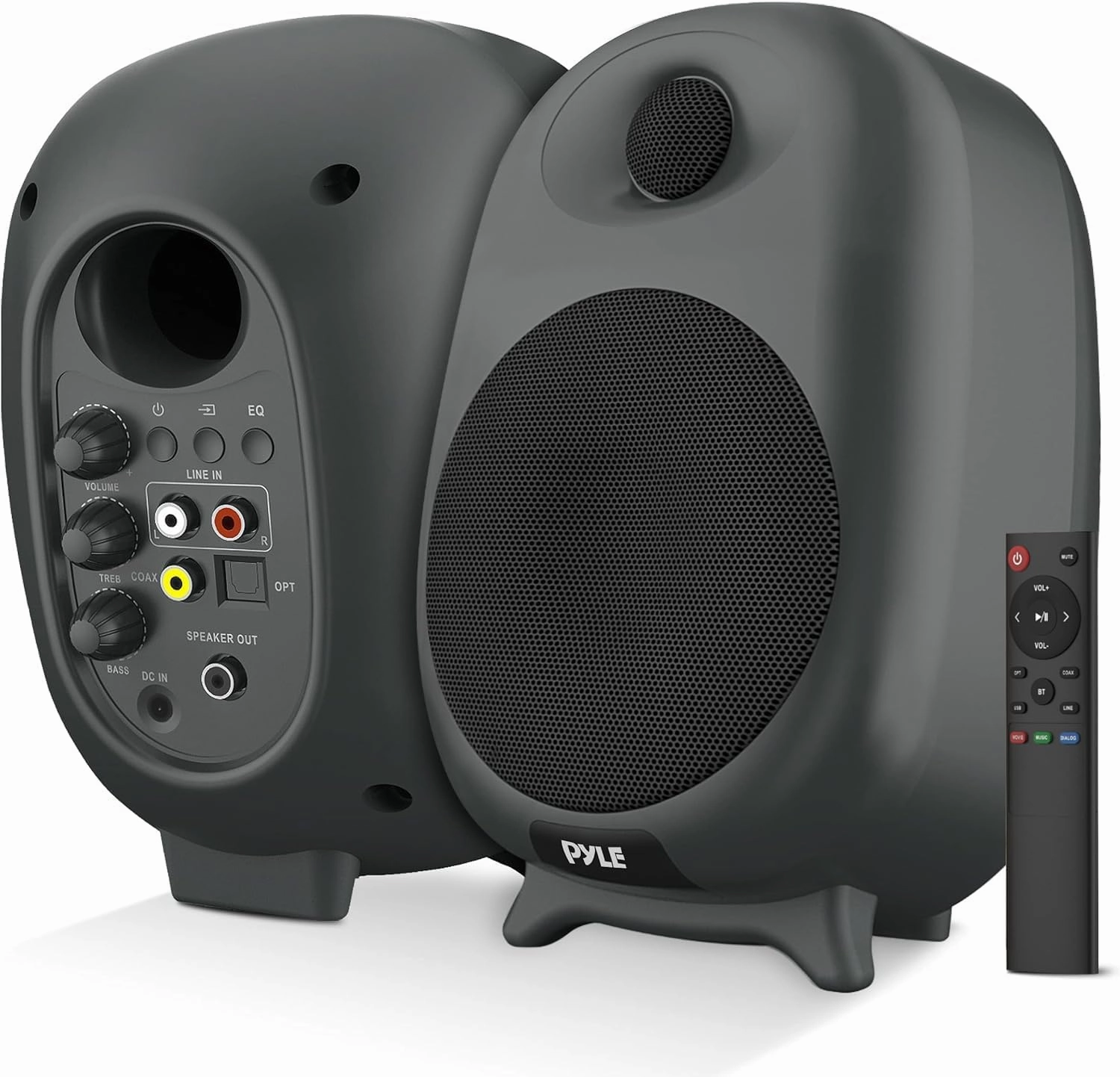 PyleUsa HiFi 60W Powered Bluetooth Bookshelf Monitor Speaker Set, Optical RCA Input, Bass/Treble Adjustable,Deep Bass, 3 Audio Mode,Studio Computer Desk Stereo System,Remote Control,Black - PBKSR40