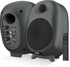 PyleUsa HiFi 60W Powered Bluetooth Bookshelf Monitor Speaker Set, Optical RCA Input, Bass/Treble Adjustable,Deep Bass, 3 Audio Mode,Studio Computer Desk Stereo System,Remote Control,Black - PBKSR40 bookshelf speakers,compact stereo speakers,hi-fi shelf spe