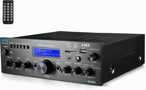 PyleUsa Wireless Bluetooth Home Stereo Amplifier - Multi-Channel 200 Watt Power Amplifier Home Audio Receiver System w/ HDMI, Optical/Phono/Coaxial,FM Radio, USB/SD, AUX, RCA,Mic in Remote - PDA9HBU.6 AV receiver,surround receiver,home theater amplifier,