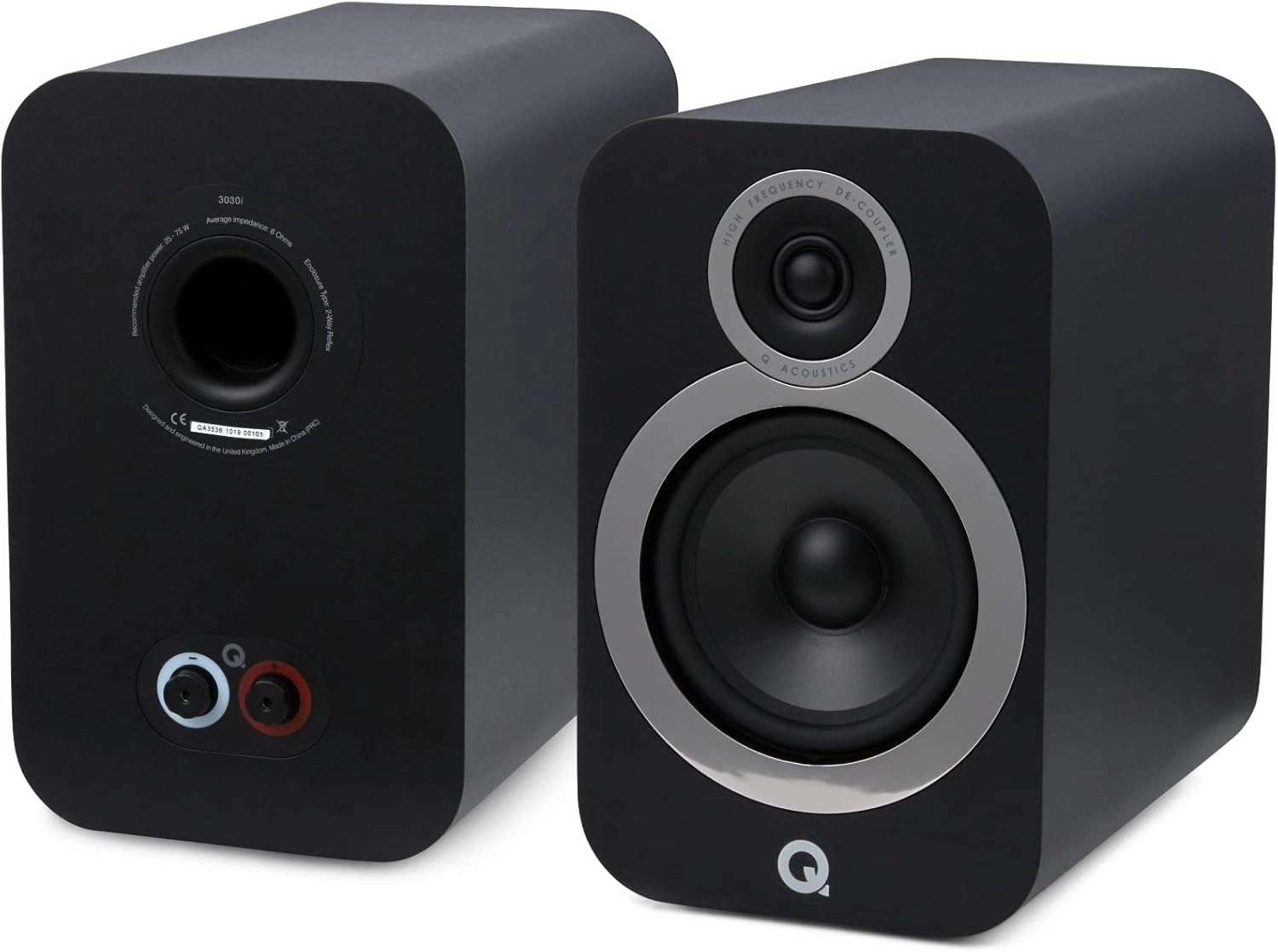 Q Acoustics 3030i Bookshelf Speakers Pair Carbon Black - 2-Way Reflex Enclosure Type, 6.5" Bass Driver, 0.9" Tweeter - Stereo Speakers/Passive Speakers for Home Theater Sound System bookshelf speakers,compact stereo speakers,hi-fi shelf speakers,