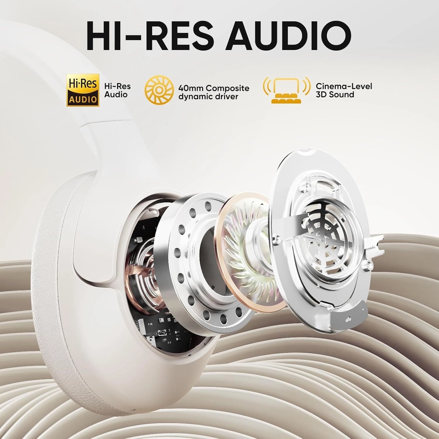 QCY H3 ANC Bluetooth Headphones Over Ear, Active Noise Cancelling Bluetooth 5.4 Headphones with Microphones, Hi-Res Audio Sound, Multipoint Connection, 60H Playback, Custom EQ via App(White)