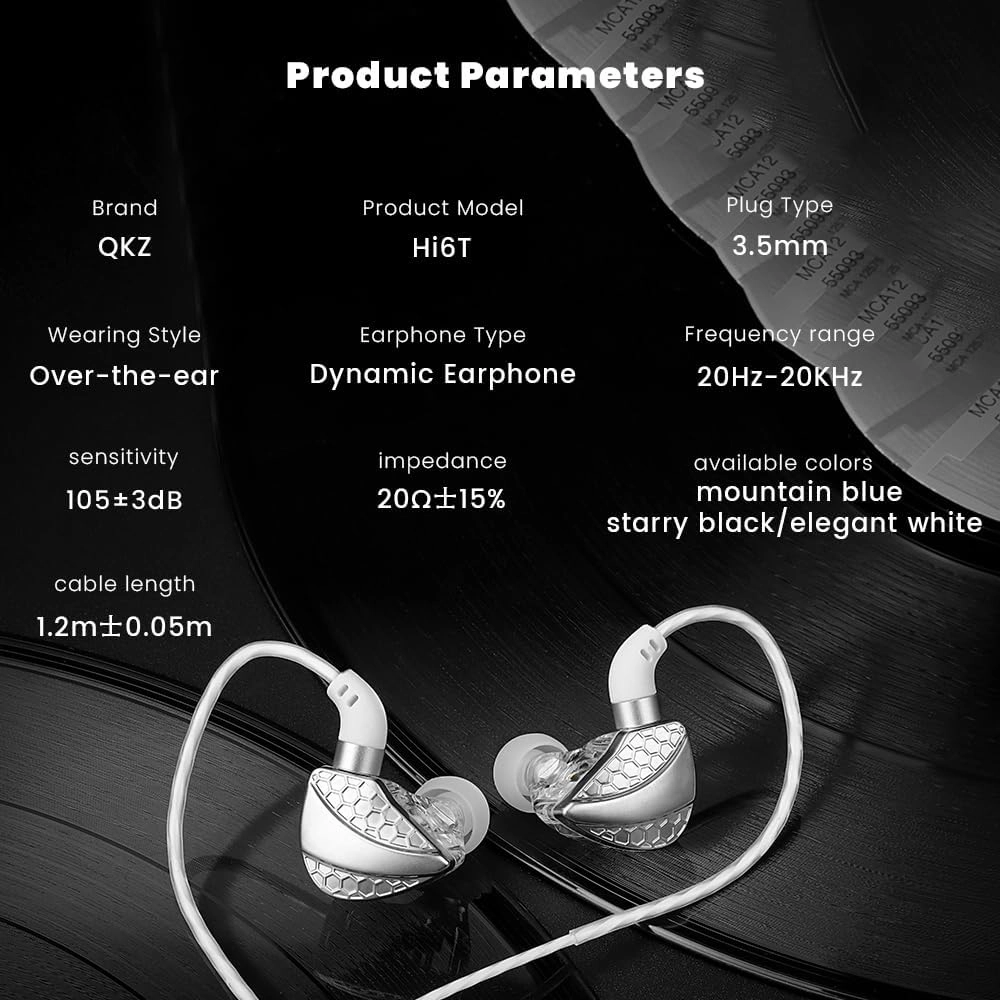 QKZ-Hi6T in Ear Monitor Headphones, Wired Earbuds Stereo Bass, HiFi IEM Earphone, Wired Gaming Earbuds, Without Detachable Cables (with mic, QKZ-Hi6T White)
