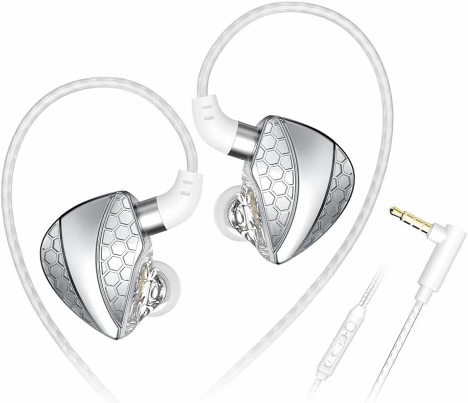 QKZ-Hi6T in Ear Monitor Headphones, Wired Earbuds Stereo Bass, HiFi IEM Earphone, Wired Gaming Earbuds, Without Detachable Cables (with mic, QKZ-Hi6T White) in-ear monitors,hi-fi IEMs,studio earphones,