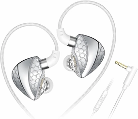 QKZ-Hi6T in Ear Monitor Headphones, Wired Earbuds Stereo Bass, HiFi IEM Earphone, Wired Gaming Earbuds, Without Detachable Cables (with mic, QKZ-Hi6T White) in-ear monitors,hi-fi IEMs,studio earphones,