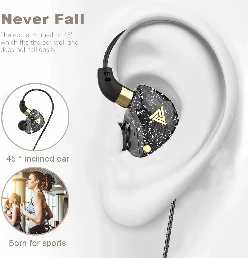 Qkz Sk8 in Ear Monitor Headphones, Wired Earbuds Stereo Bass, HiFi IEM Earphone, Wired Gaming Earbuds, Without Detachable Cables (with mic, Black)