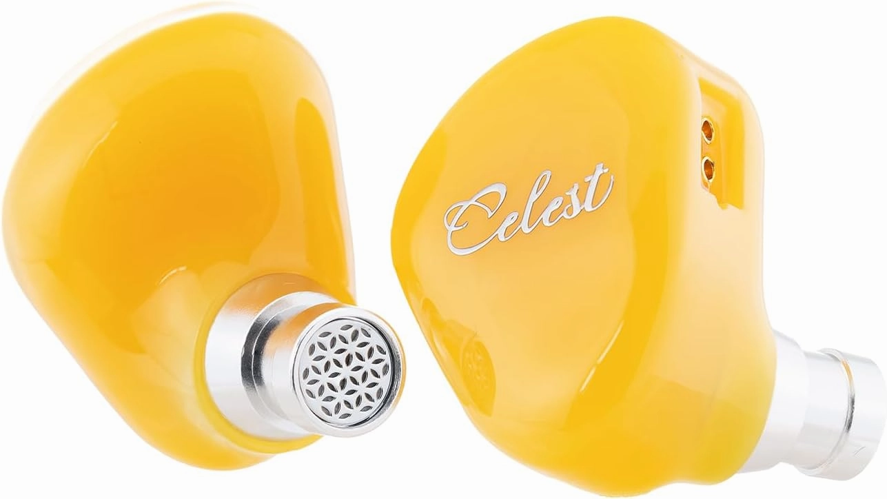 QOA Celest Rue in-Ear Monitors, Upgraded 6mm Mini Dynamic Driver IEM Earphones, HiFi Stereo Wired Earbuds Game Headphones with Detachable Cable for Musician Audiophile(Yellow with MIC)