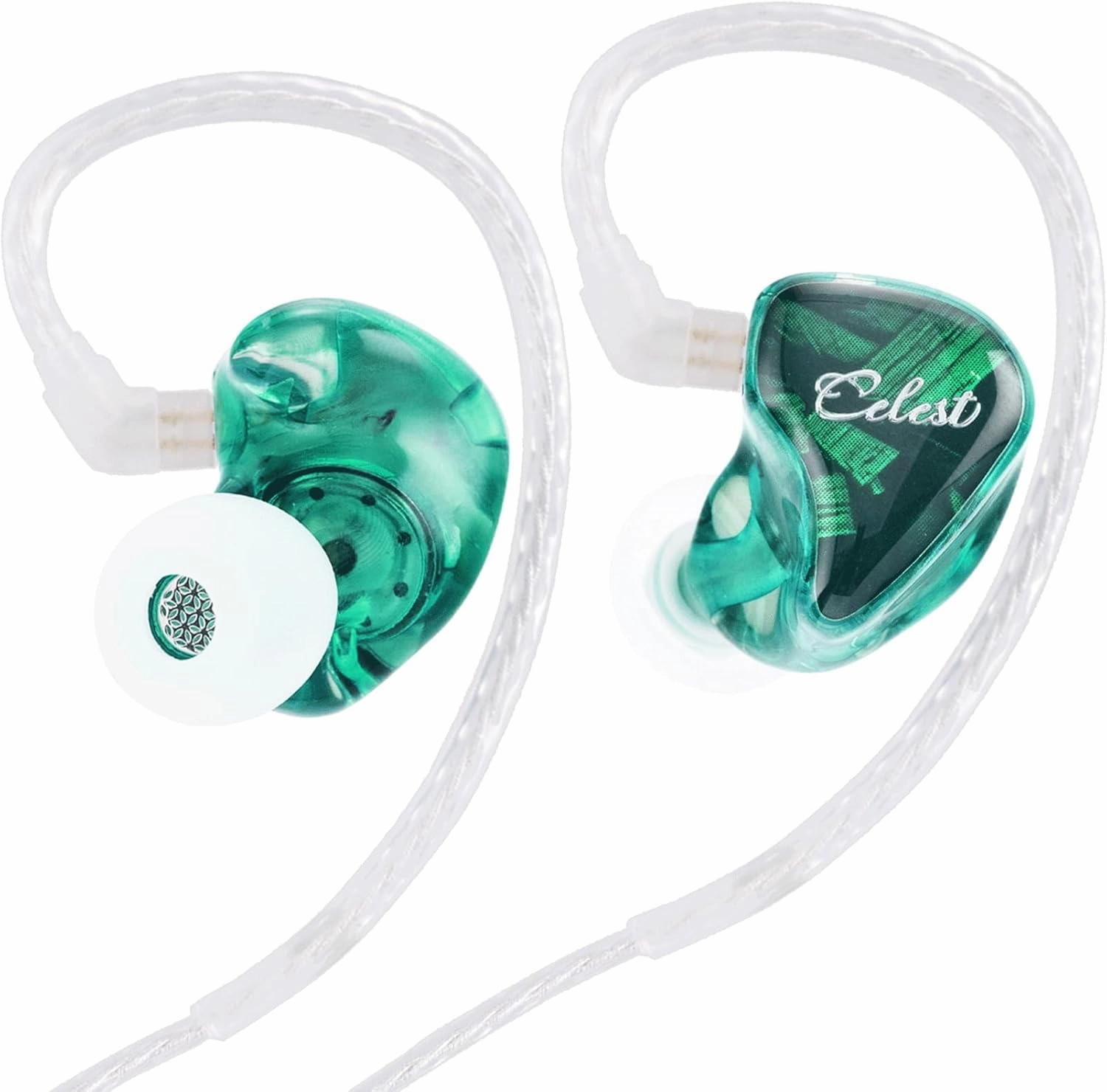 QOA Celest WyvernGreen 10mm LCP Driver in Ear Monitor Headphones, HiFi Wired Earbuds, Gaming Earbuds, IEM Earphones with Hand-Drawn Faceplate, Detachable Cable for Musicians Audiophile Singers DJ in-ear monitors,hi-fi IEMs,studio earphones,