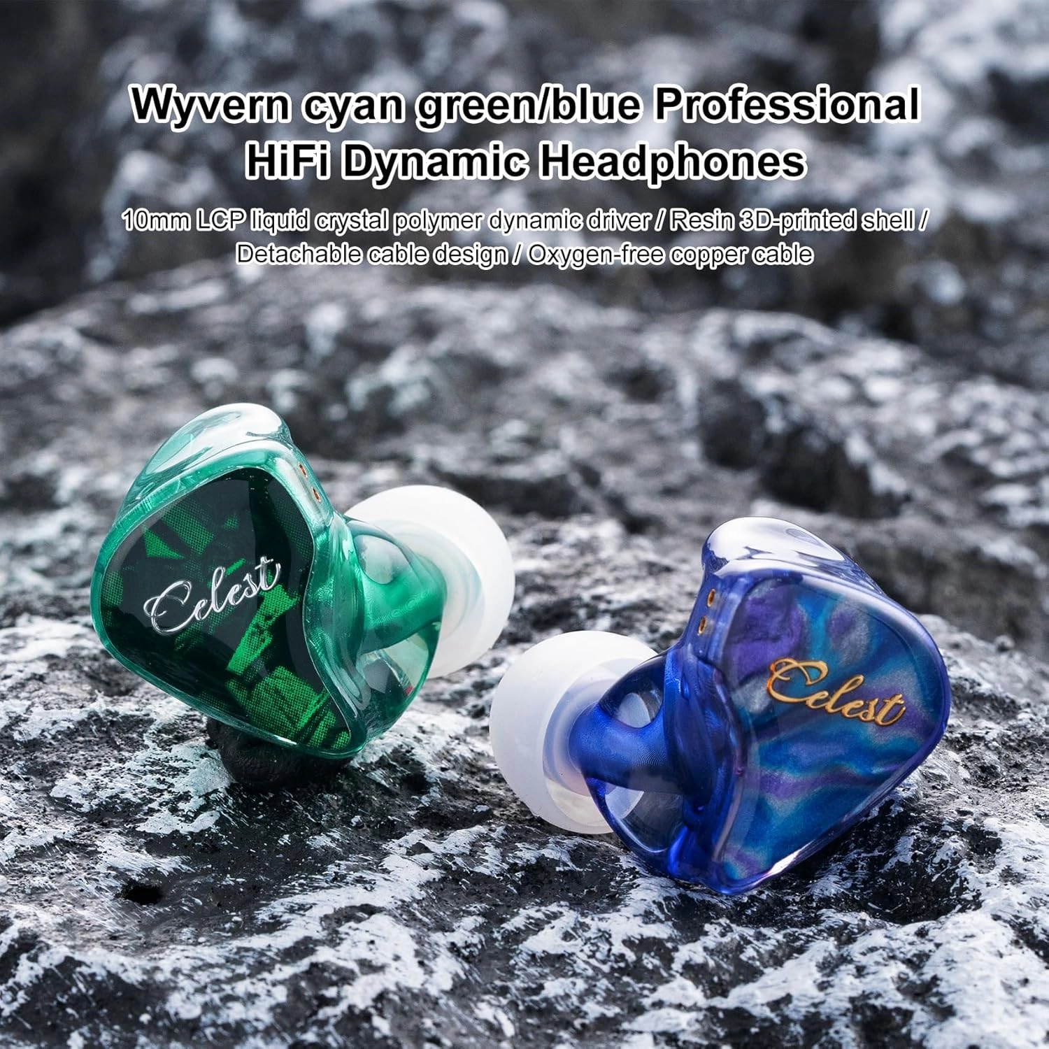QOA Celest WyvernGreen 10mm LCP Driver in Ear Monitor Headphones, HiFi Wired Earbuds, Gaming Earbuds, IEM Earphones with Hand-Drawn Faceplate, Detachable Cable for Musicians Audiophile Singers DJ