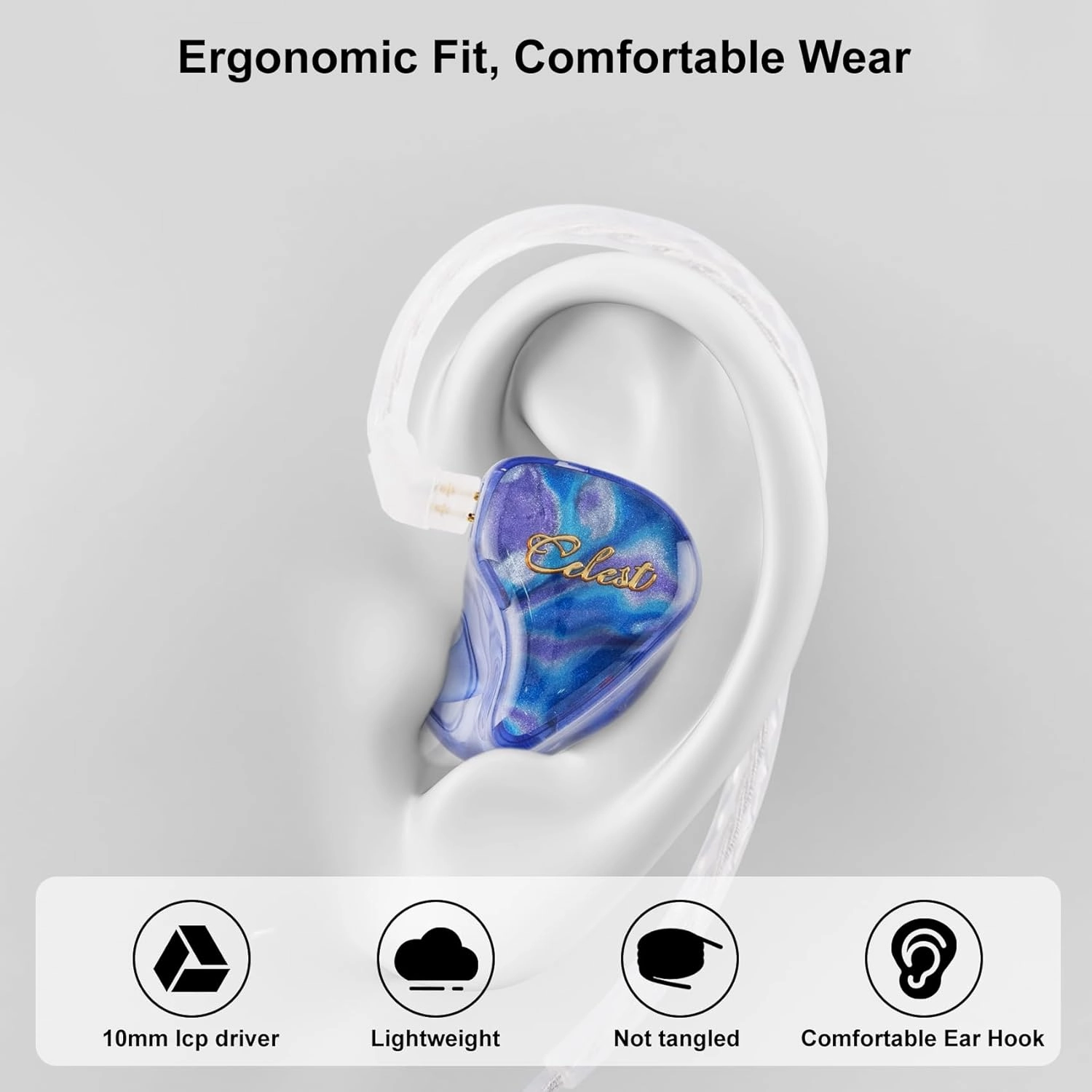 QOA Celest WyvernQing 10mm LCP Driver in Ear Monitor Headphones, HiFi Wired Earbuds, Gaming Earbuds, IEM Earphones with Hand-Drawn Faceplate, Detachable Cable for Musicians Audiophile Singers DJ