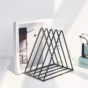 QPEY Triangle File Holder,5 Slot Metal Vinyl Record Stand Holder Magazine Newspaper Holder Photography Props for Office Home 1 Pc (black) vinyl storage,record holder,LP organizer,