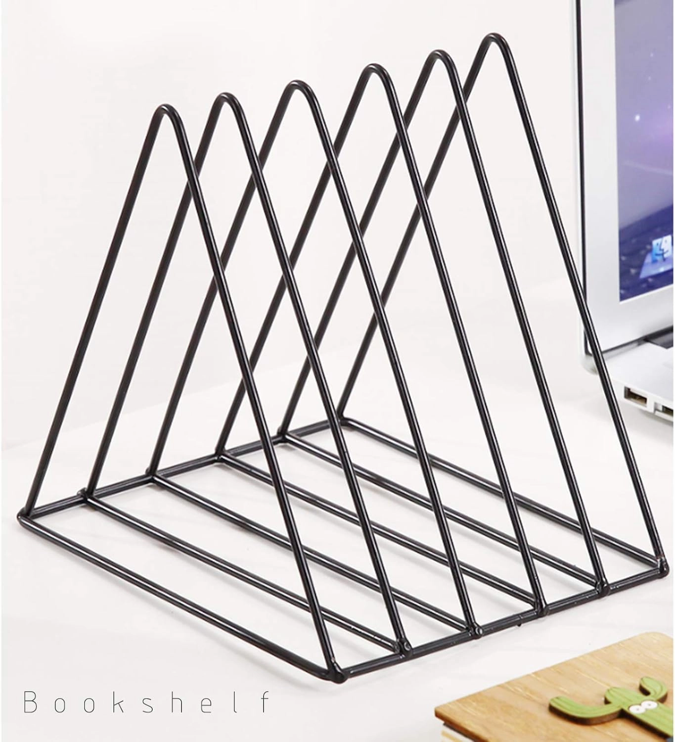 QPEY Triangle File Holder,5 Slot Metal Vinyl Record Stand Holder Magazine Newspaper Holder Photography Props for Office Home 1 Pc (black)
