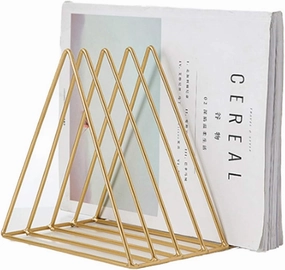 QPEY Triangle File Holder,5 Slot Metal Vinyl Record Stand Holder Magazine Newspaper Holder Photography Props for Office Home 1 Pc (Gold) vinyl storage,record holder,LP organizer,