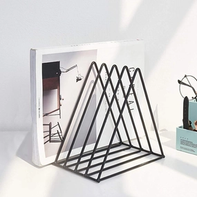QPEY Triangle File Holder,5 Slot Metal Vinyl Record Stand Holder Magazine Newspaper Holder Photography Props for Office Home 2 Pcs (2pc black) vinyl storage,record holder,LP organizer,