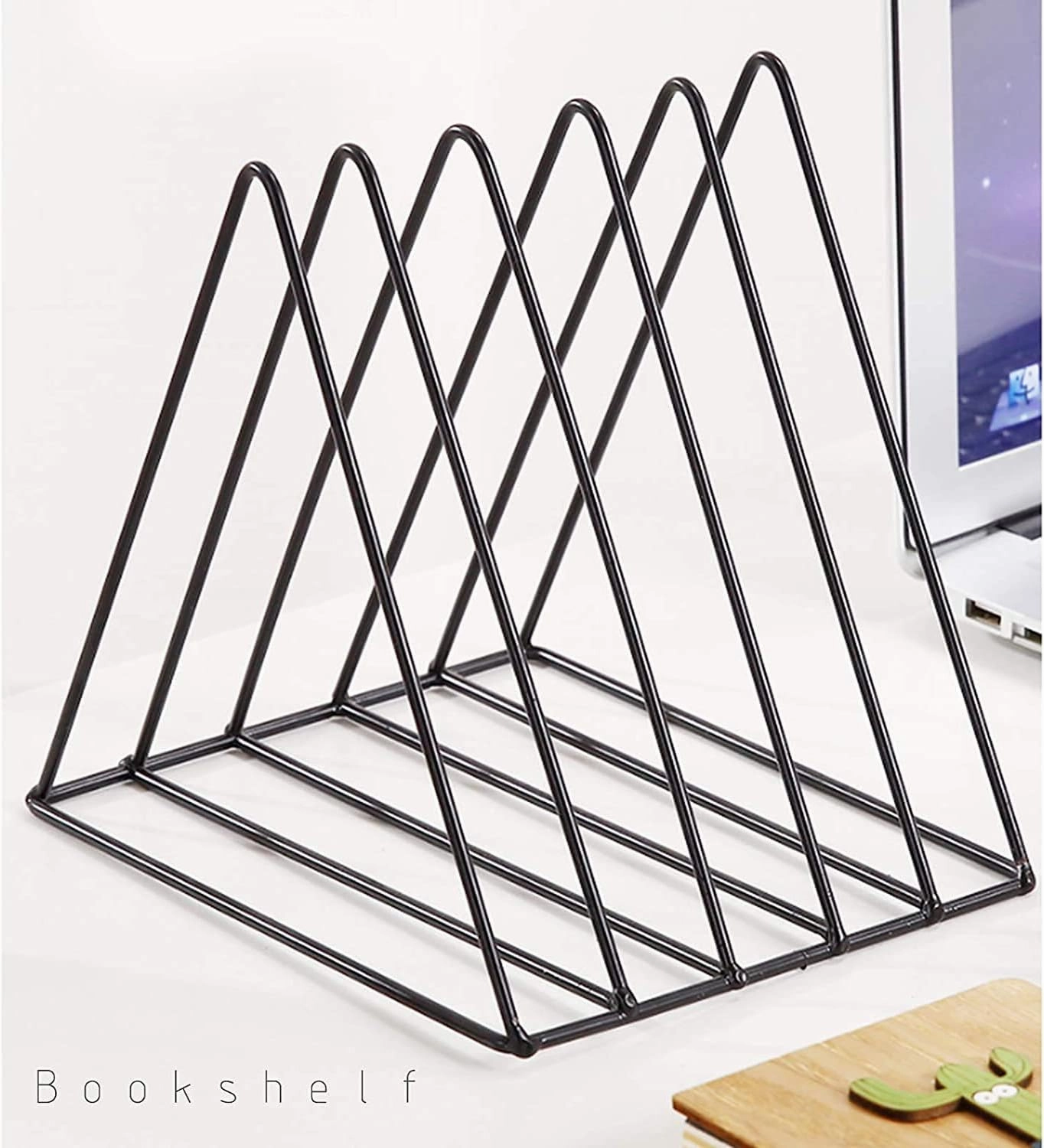 QPEY Triangle File Holder,5 Slot Metal Vinyl Record Stand Holder Magazine Newspaper Holder Photography Props for Office Home 2 Pcs (2pc black)
