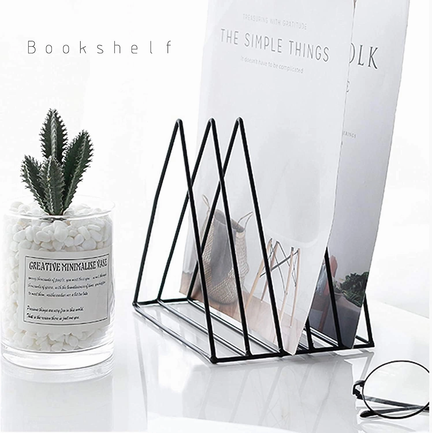 QPEY Triangle File Holder,5 Slot Metal Vinyl Record Stand Holder Magazine Newspaper Holder Photography Props for Office Home 2 Pcs (2pc black)