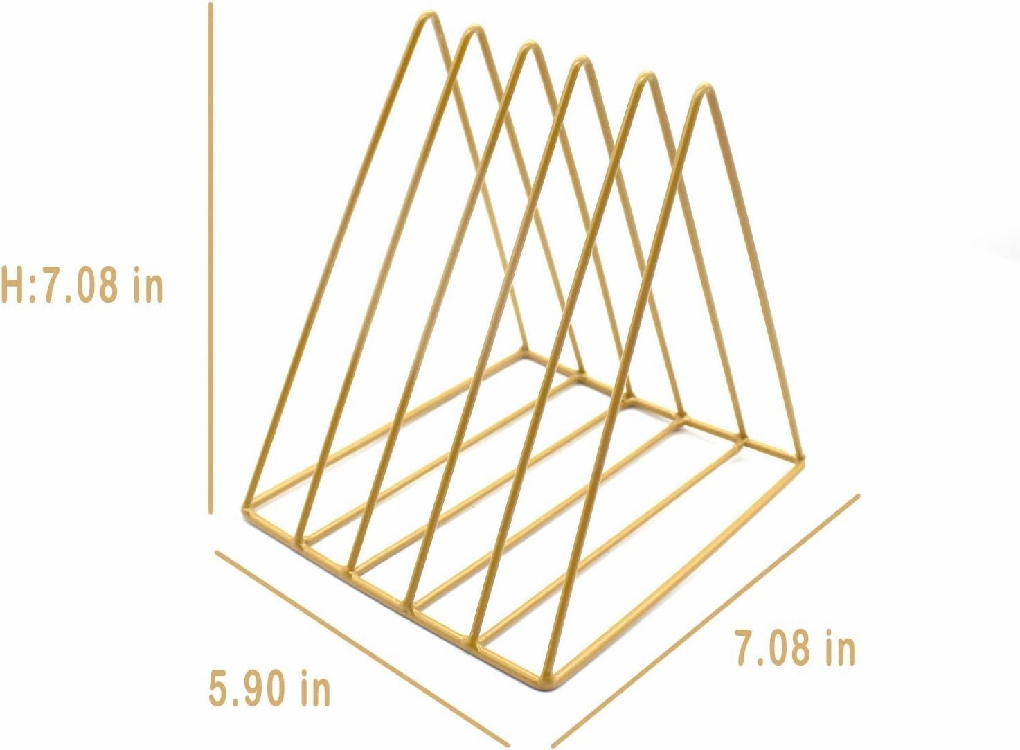QPEY Triangle File Holder,5 Slot Metal Vinyl Record Stand Holder Magazine Newspaper Holder Photography Props for Office Home (2pc gold)